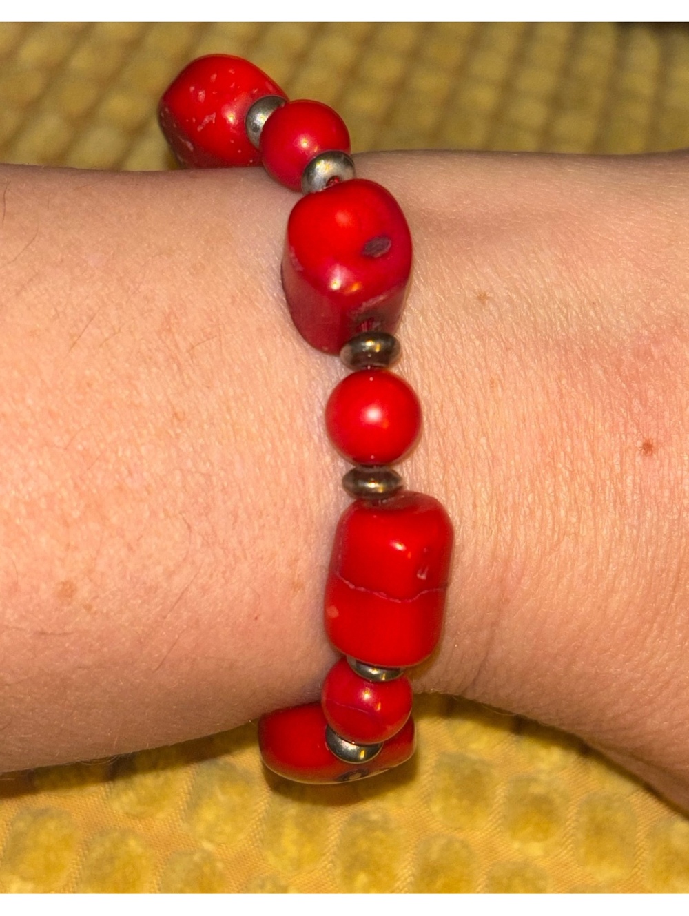 Vintage Barse Red Sponge Coral Beaded Stretch Bracelet